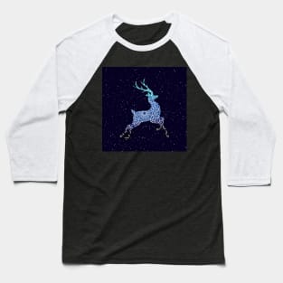 Blue Flying Reindeer Mandala in the Night Sky Baseball T-Shirt